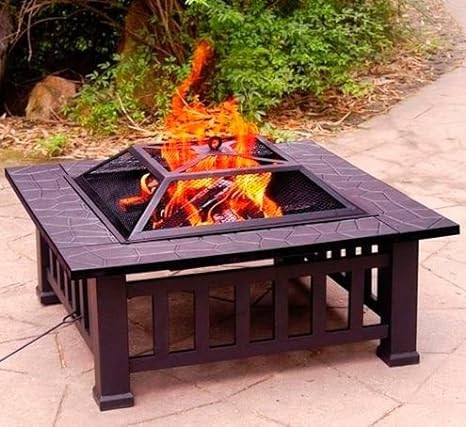 Patio Fire Pit with Cover. 32 Inch Backyard Fireplace Makes a Great Outdoor Heater for Your Deck or Patio Furniture.