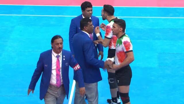 Iran players protested, as did Indian team, during the men's kabaddi final at the Asian Games in Hangzhou. Image: Screenshot/SonyLiv