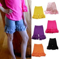 Hot Girls Toddler's Solid Layered Double Ruffle Shorts Bottoms Pant 2 3 4 5 6