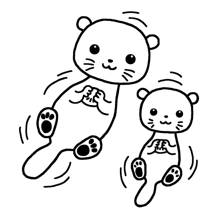 ラッコ 白黒 親子 かわいい動物のイラスト素材