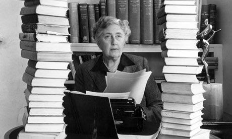 Agatha Christie at the typewriter surrounded by some of her 80 books. Photograph: CPL/Popperfoto #writers #workspaces #agathachristie