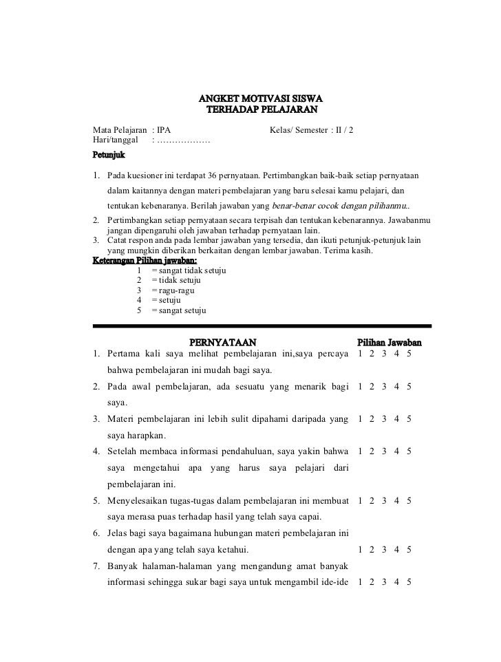 GO-BLOG: Contoh Angket Skripsi (Motivasi siswa terhadap 