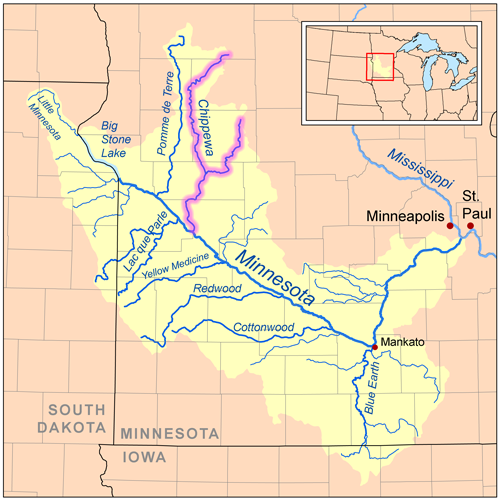 map of minnesota rivers. Map of the Minnesota River