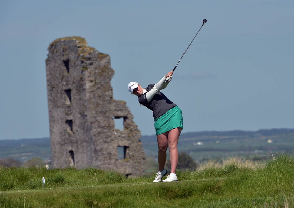 Olivia Mehaffey (Royal County Down Ladies) driving at the 13th tee in the final of the 2016 Irish Women's Close Amateur Championship at Lahinch Golf Club. Picture by Pat Cashman