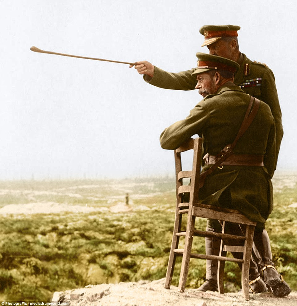 Commander explaining the capture of Thiepval to H.M. King George V from the top of the Thiepval Chateau