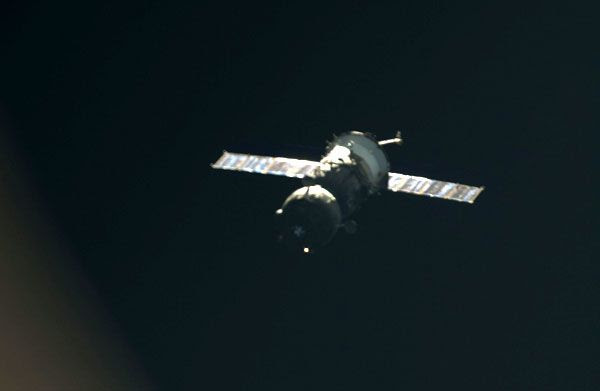 The Soyuz TMA-05M spacecraft carrying the Expedition 33 crew departs from the International Space Station on November 18, 2012 (Pacific Time).