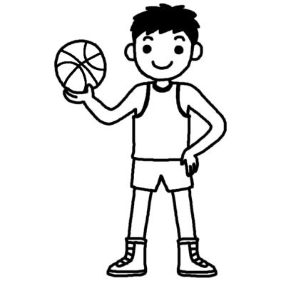 がんばるぞ バスケットボール 部活動 クラブ活動 運動 学校 無料 白黒イラスト素材