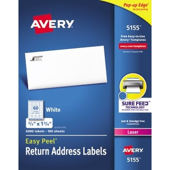 Avery Easy Peel® Return Address Labels, Sure Feed™ Technology, Permanent  Adhesive, 2/3