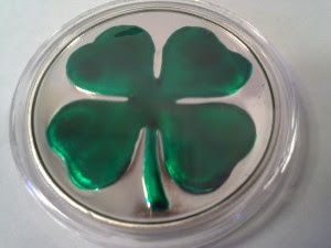 1 oz .999 Fine Silver Round Irish Green Enamel Four-Leaf Clover With Display Box