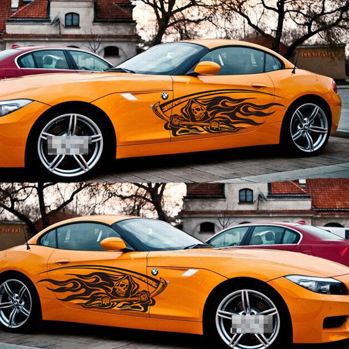 Club Forest 車用ステッカー 左右2枚セット ステッカー デカール カーステッカー 車用シール シール 転写式 転写 カー用品 車用品 カッティングシール 車ステッカー ボディステッカー 全車ステッカー 死神 ドクロ 髑髏 骸骨 ガイコツ 大きめ 大判 自動車 車 クルマ