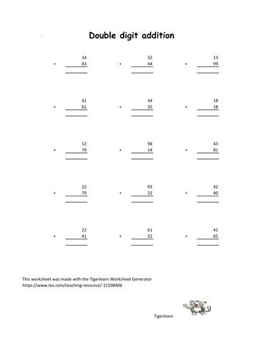  double digit addition worksheet freebie teaching resources