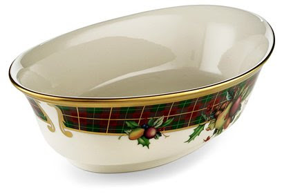 Lenox Holiday Tartan Gold Banded Ivory China Open Vegetable Bowl