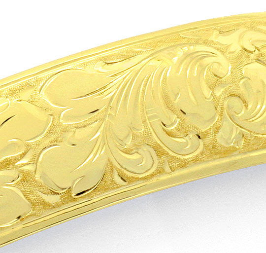 Original-Foto 3, BREITER ARMREIF FLORALE GRAVUR MASSIV GELBGOLD
