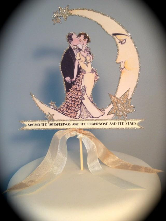 Art Deco Wedding Cake Topper Silver Glitter Great Gatsby Crescent Moon 2578090 Weddbook