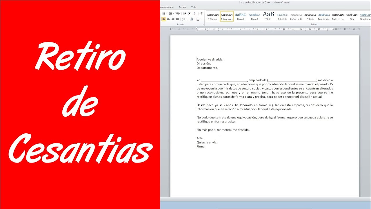 Como hacer una carta para el retiro de cesantías - YouTube