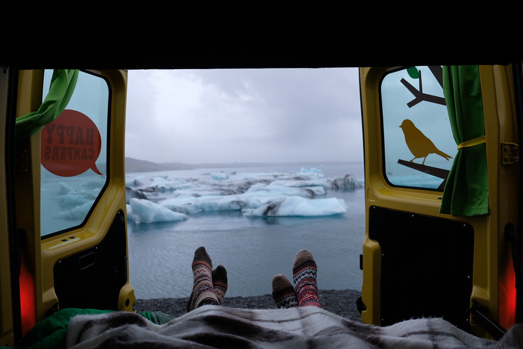 Camper Van on Jökulsárlón Glacier Lagoon 