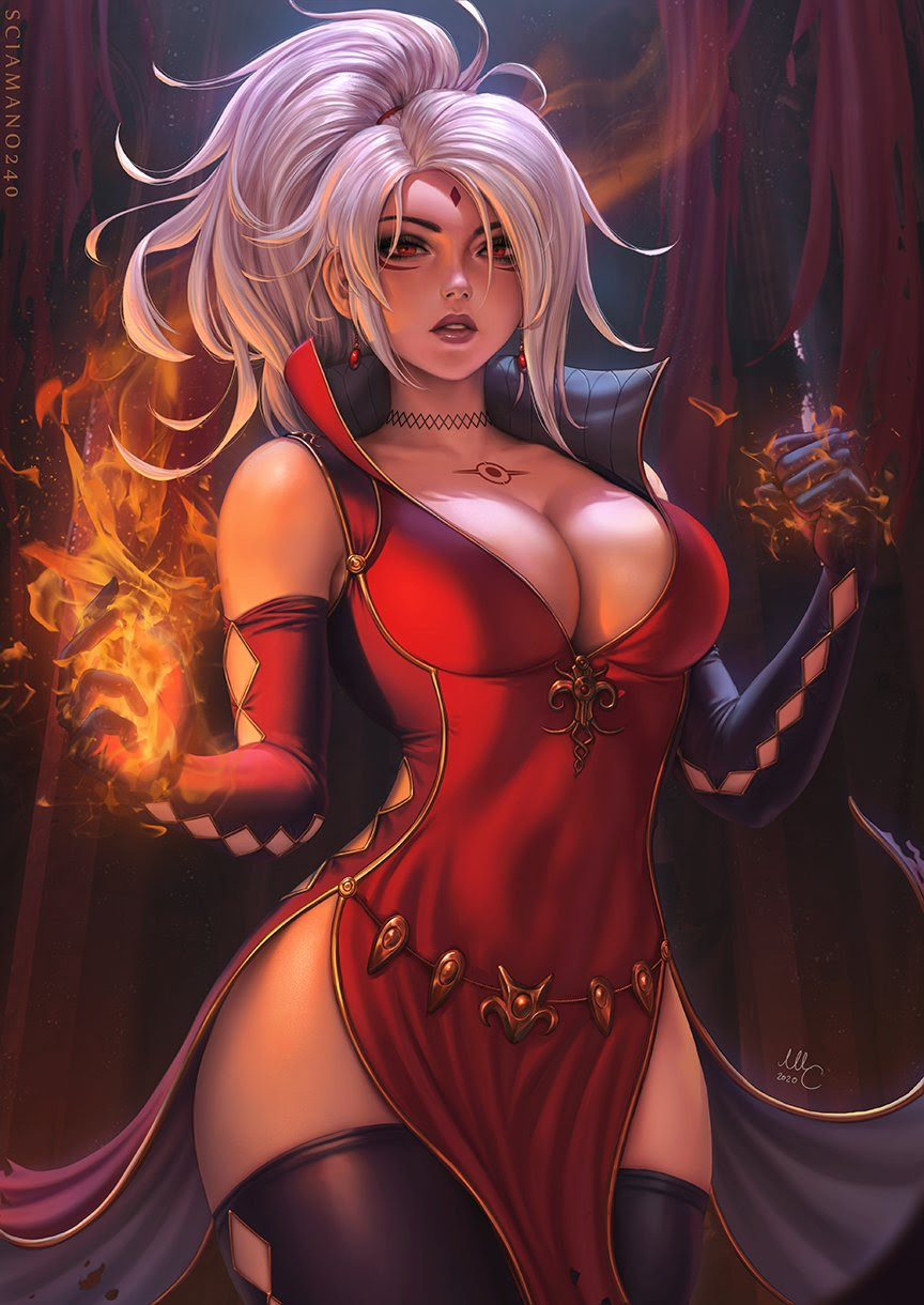 Hot fire mage: anime girl OC [Artist: Mirco Cabbia ...