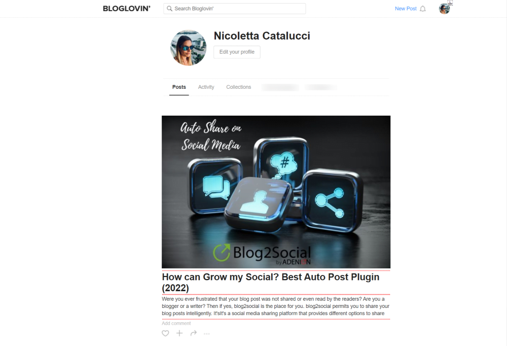 Bloglovin screenshot of the home page to show how a post look like on it