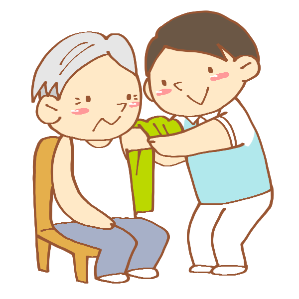 着替え介助をする男性介護士のイラスト かわいいフリー素材が無料のイラストレイン