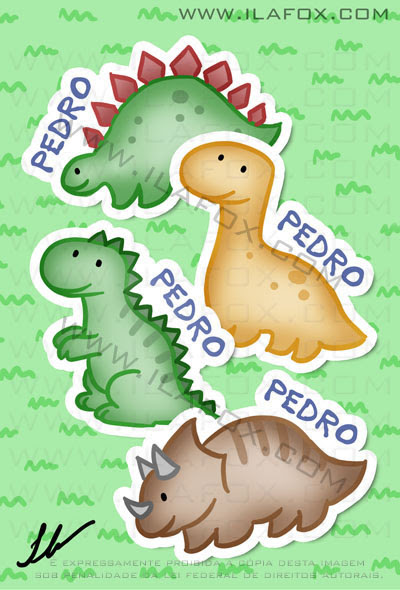 Lembrancinha infantil dinossauros, estegossauro, braquiossaurio, tiranosauro rex, triceratops imãs, by ila fox