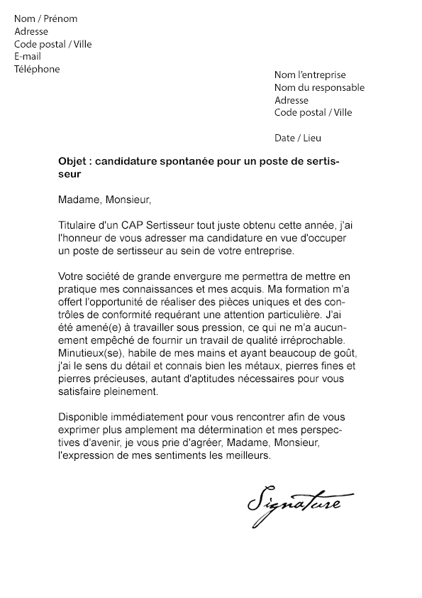 Exemple de lettre de motivation j'ai l'honneur