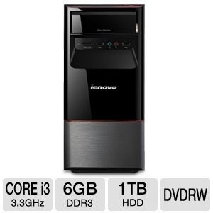 Lenovo IdeaCentre H430 Performance Desktop PC - Intel Core i3-2120 Dual-Core 3.3GHz CPU, 6GB DDR3, 1TB HDD, DVDRW, WiFi, Keyboard/Mouse, Windows 7 Home Premium 64-bit