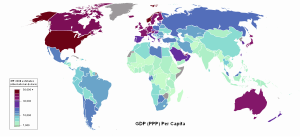 World map showing countries by nominal GDP per...