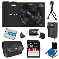 Sony DSC-WX300/B DSC-WX300 WX300 WX300B WX300/B DSCWX300B 18 MP Digital Camera with 20x Optical Image Stabilized Zoom and 3-Inch LCD 32GB Bundle with 32GB SDHC Card, Spare Battery, Rapid External Charger, Case, SD Card Reader + More