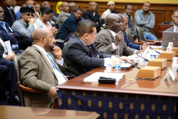 Obang Metho, center, testifies at the U.S. House Foreign Relations Subcommittee hearing – Ethiopia After Meles: The Future of Democracy and Human Rights – on June 20, 2013.