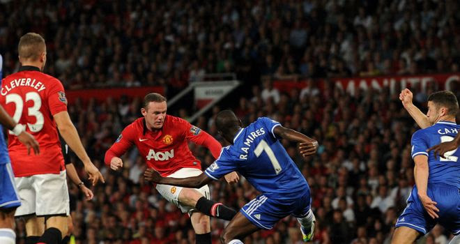 Wayne Rooney: Ramires blocks a shot from the United striker