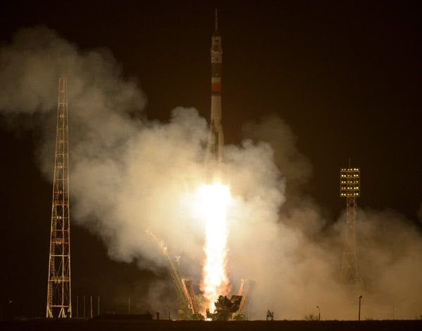 The Soyuz MS-03 rocket carrying three Expedition 50/51 space station crew members launches from Kazakhstan's Baikonur Cosmodrome on November 18, 2016 (Kazakh Time).