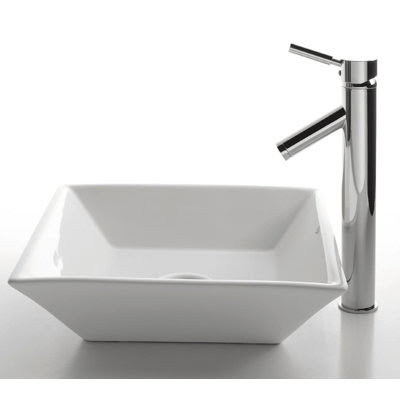 Kraus Ceramic White Topmount Square Bathroom Sink (Drain Included) KCV-125-ORB