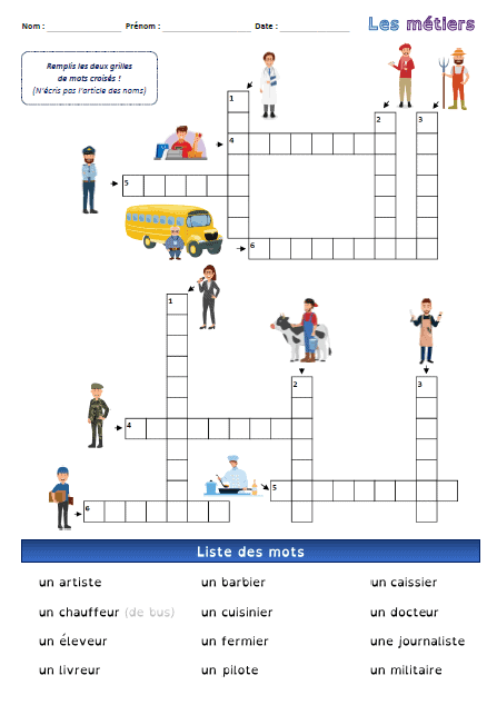 Francais Cp Ce1 Je Choisis Et Je Recopie Le Bon Mot Les Metiers Exercices A Imprimer