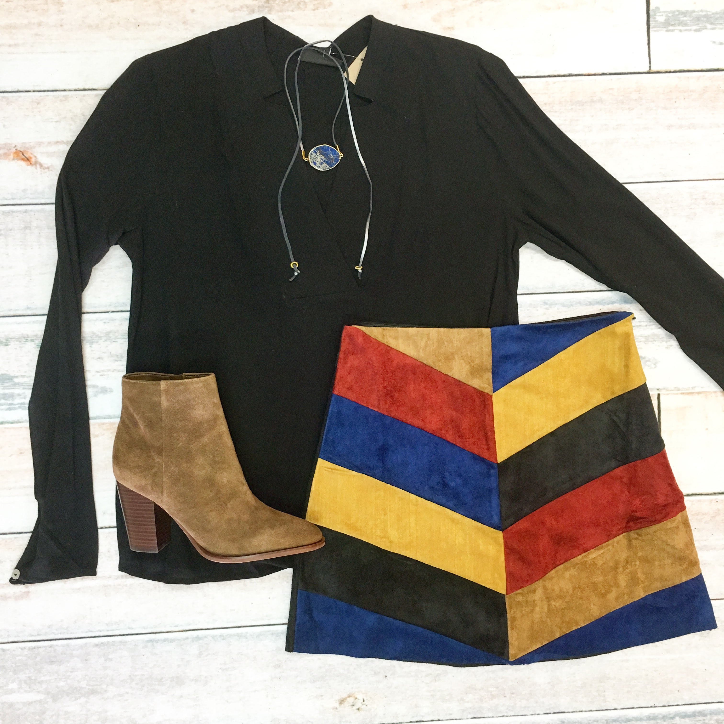 Color Block Suede Skirt Sachi