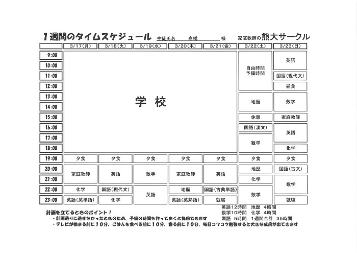 高校生用学習計画例