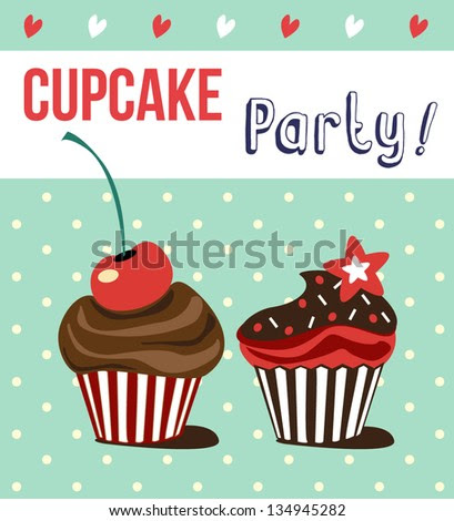 card with cup cakes,vector illustration - stock vector