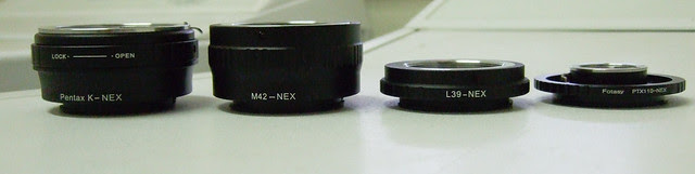 Sony NEX 5N with Pentax Auto 110 24mm f/2.8; Pentax auto 110 to NEX adapter thinnest