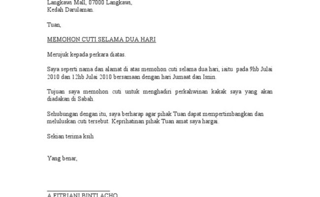 Mohon Contoh Surat Permohonan Cuti Kerja Contoh Surat Otosection