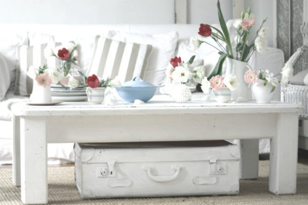 vintage white coffee table suitcase with floral collection