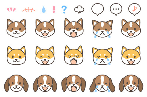 イヌの表情イラスト 喜怒哀楽 3種 可愛い無料イラスト 人物素材 フリーラ
