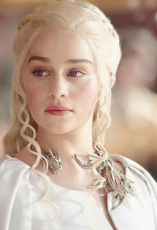 This is Daenerys Targaryen, badass queen and owner of a truly amazing dragon necklace.