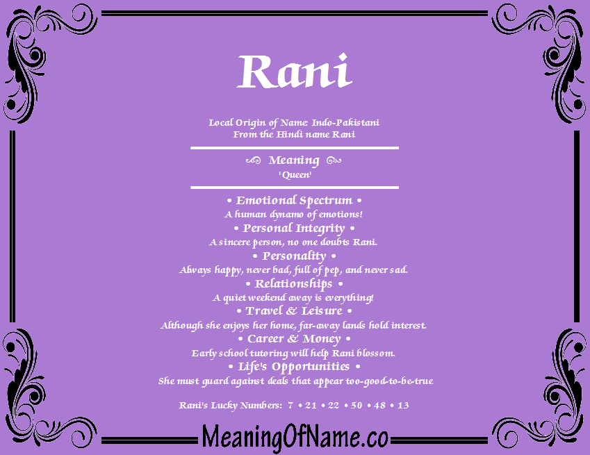 Rani Meaning Of Name