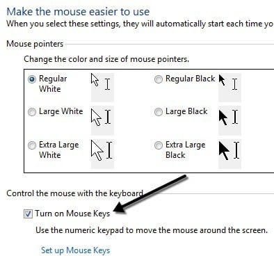 turn on mouse keys