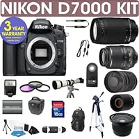 Nikon D7000 Digital Camera + Nikon 18-55mm VR Lens + Nikon 70-300mm Lens + .40x Wide Angle Fisheye Lens + 650-1300mm Zoom Lens + + 2x T-Mount Telephoto Lens + 3 Year Celltime Warranty Warranty