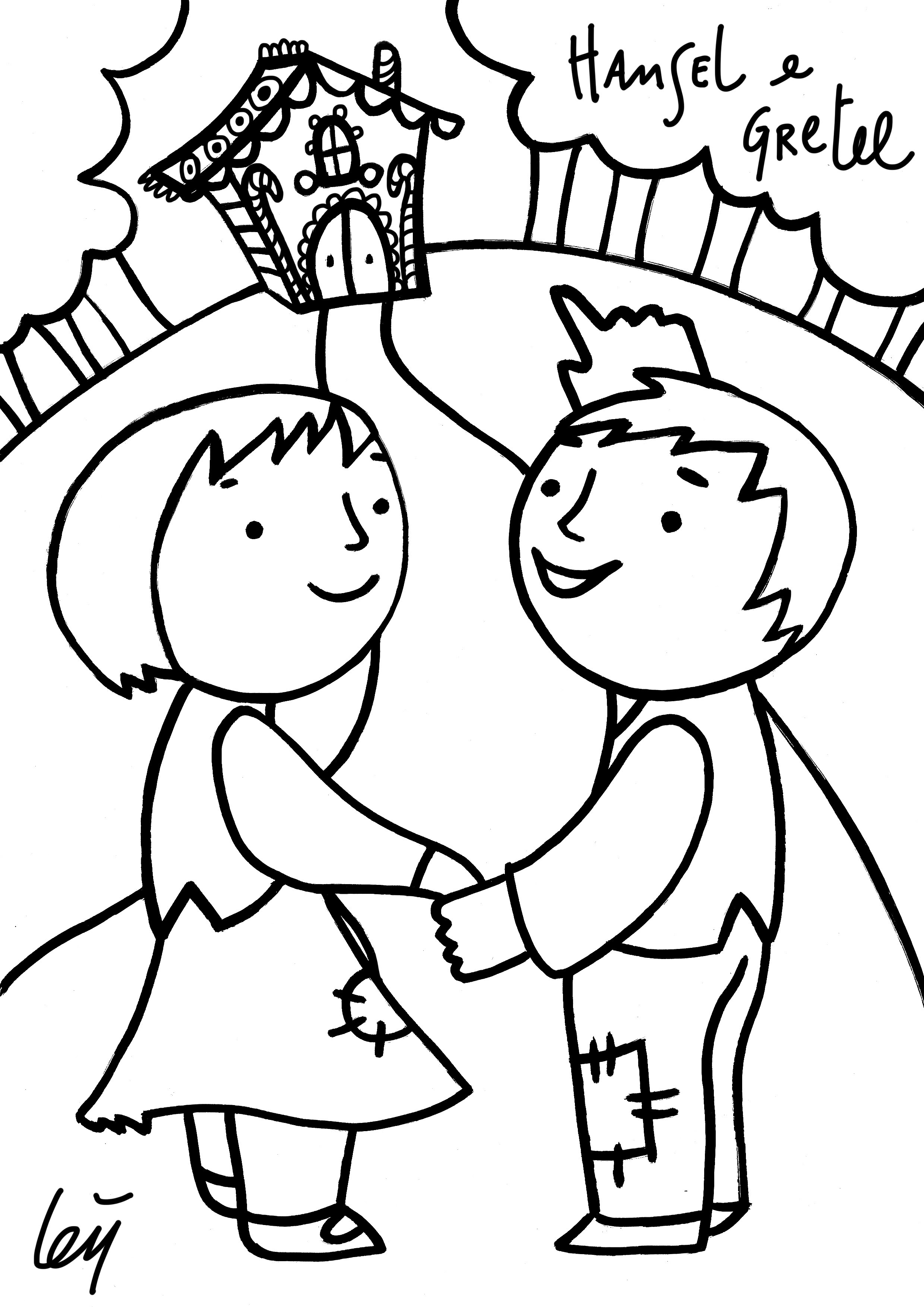 Stampa e colora il disegno di Hansel e Gretel