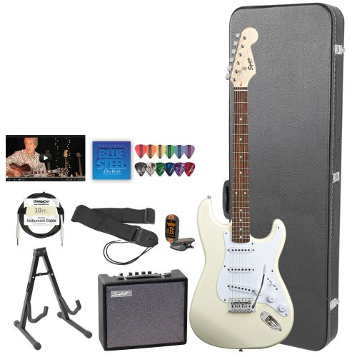 Squier by Fender Arctic White Electric Guitar w/ Accessories, Amp & Online Lesson