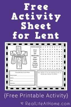 Looking for a printable with activities for Lent? This Lent activity page is a free printable perfect to use throughout Lent. | Real Life at Home