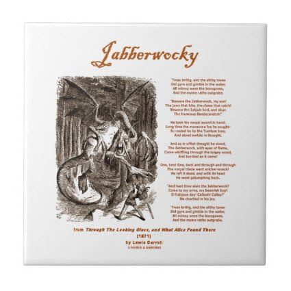 Jabberwocky Poem by Lewis Carroll (Black Adder) Small Square Tile