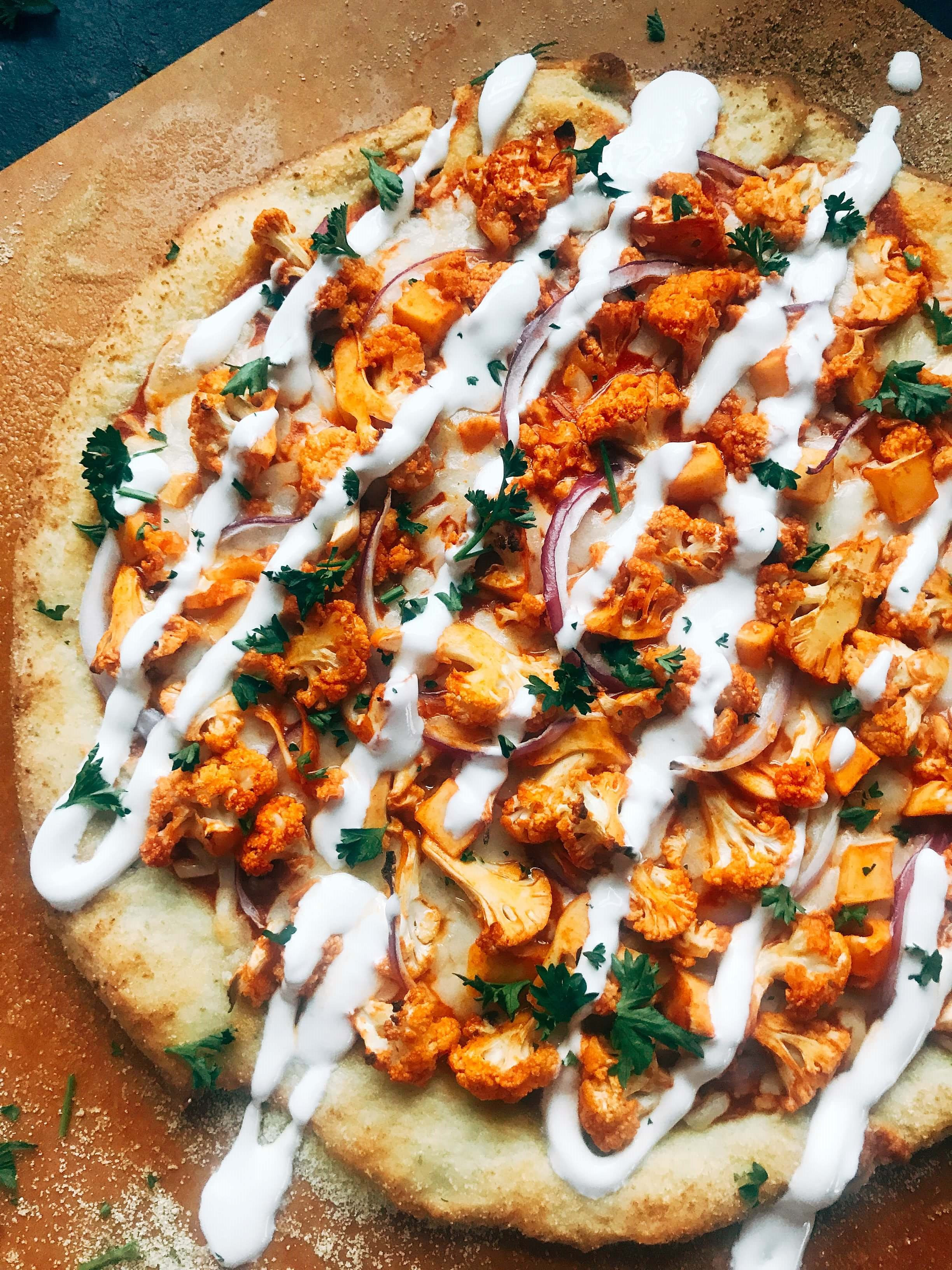 Vegetarian Buffalo Cauliflower Pizza - Three Olives Branch
