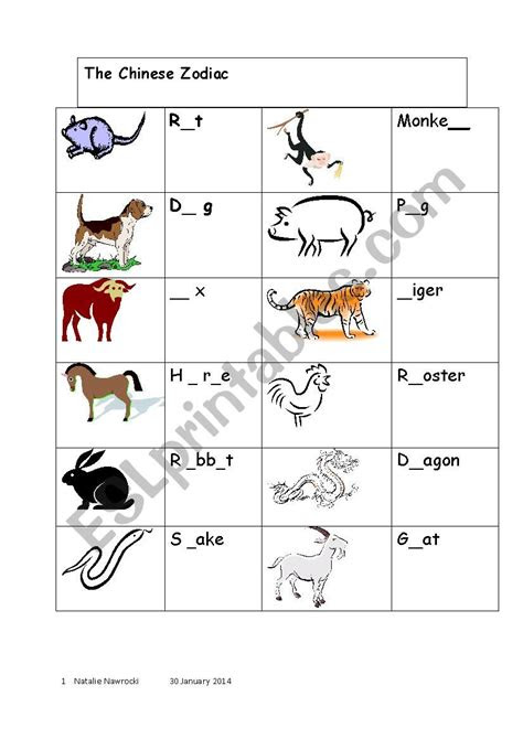 Chinese zodiac facts & worksheets · the chinese zodiac, or shengxiao 'born resembling', is a repeating cycle of 12 years, with each year being . the chinese zodiac esl worksheet by nawrocki